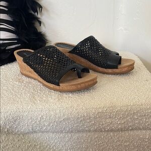 BareTraps Black Wedge Sandals with Perforated Design